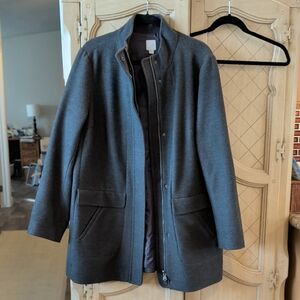 J. Jill Charcoal Women's Dress Coat Zip Both Ways & Snaps NWOT Size L
